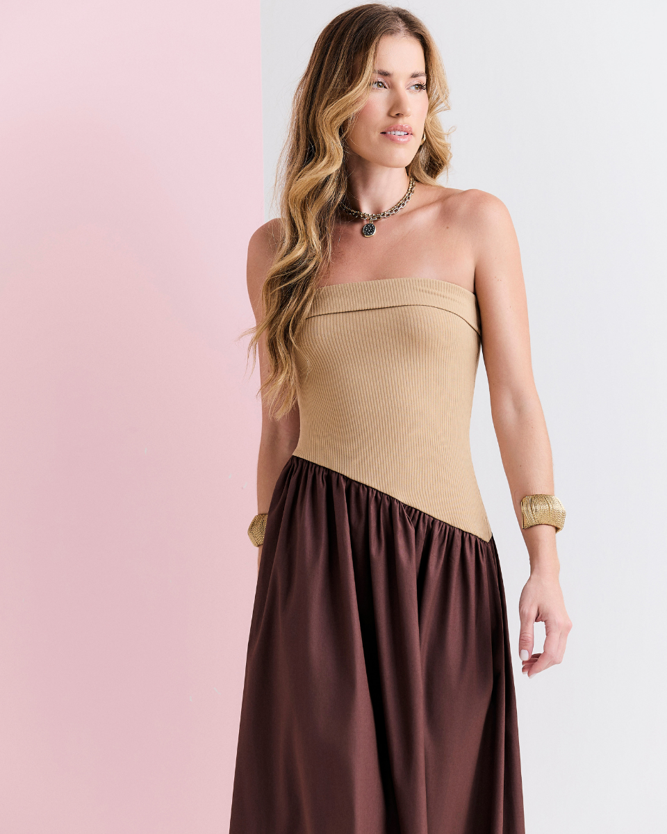 Vestido Brena Capuccino e Marrom
