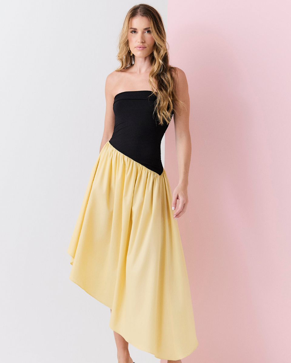 Vestido Brena Preto e Amarelo